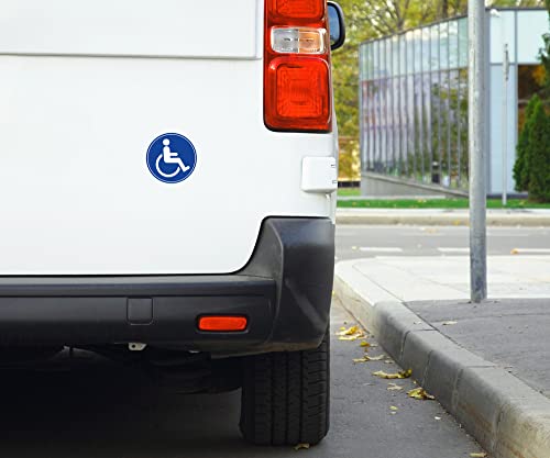 (Set of 5) Handicap / Disabled Wheelchair Accessible Sign - 4.5" Circle - Durable Self Adhesive 4 Mil Vinyl - Laminated - Fade & Scratch Resistant β Waterproof β Handicap Sign for Car, Bus, Business, or Elevator