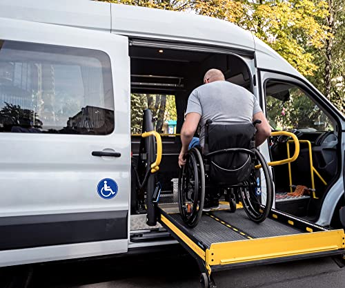 (Set of 5) Handicap / Disabled Wheelchair Accessible Sign - 4.5" Circle - Durable Self Adhesive 4 Mil Vinyl - Laminated - Fade & Scratch Resistant β Waterproof β Handicap Sign for Car, Bus, Business, or Elevator