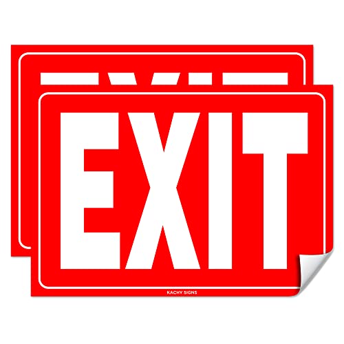 (Set of 2) Red Exit Sign - 10" x 7" - Durable 4 Mil Vinyl - Laminated - Scratch & Fade Resistant - Waterproof Decal/Sticker - For Office, Store, Hospital, Warehouse, Factory, Building or Basement