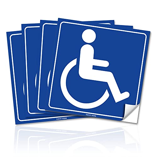 (Set of 4) Handicap / Disabled Wheelchair Accessible Sign Sticker 6" x 6" - Durable Self Adhesive 4 Mil Vinyl - Laminated - Fade & Scratch Resistant – Waterproof – Blue Handicap Sign for Car, Bus, Business, or Elevator