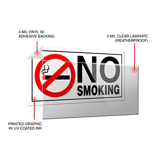 (Set of 6) No Smoking Sticker - 2" x 4" - Durable Self Adhesive 4 Mil Vinyl - Laminated - Fade & Scratch Resistant - Waterproof - Professional No Smoking Sign For Business - Perfect For Cars