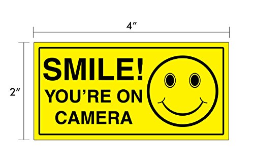 (8 Pack) Smile You're On Camera Stickers Bundle (4) 6"x6" & (4) 2"x4" Durable Self Adhesive 4 Mil Vinyl - Laminated - Fade & Scratch Resistant - Waterproof - Private Property No Trespassing Security Recording Video Surveillance Sign