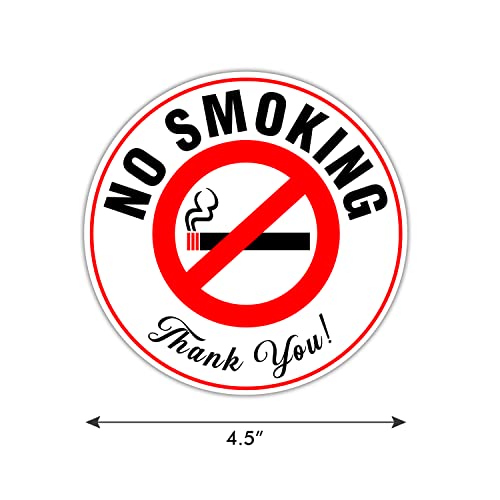 (Set of 5) No Smoking Sign Sticker - 4.5" Circle - Durable Self Adhesive 4 Mil Vinyl - Laminated - Fade & Scratch Resistant - Waterproof - Professional No Smoking Sign For Business - Perfect For Cars