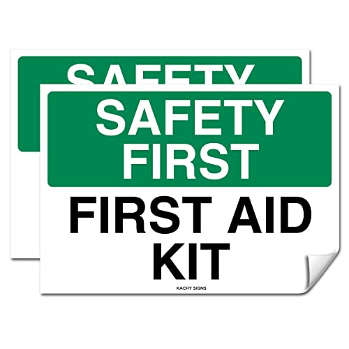 (Set of 2) First Aid Kit Sign Sticker Green 10" x 7" - Durable Self Adhesive 4 Mil Vinyl - Laminated - Fade & Scratch Resistant - Waterproof – Emergency Safety First Sign For Home, Business or Restaurant