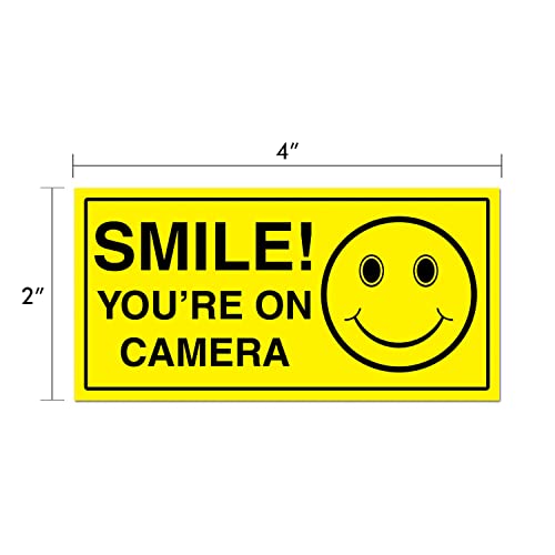 (Set of 6) Smile You're On Camera Sticker - 2" x 4" -Durable Self Adhesive 4 Mil Vinyl - Laminated - Fade & Scratch Resistant - Waterproof - Private Property No Trespassing Security Recording Video Surveillance Sign