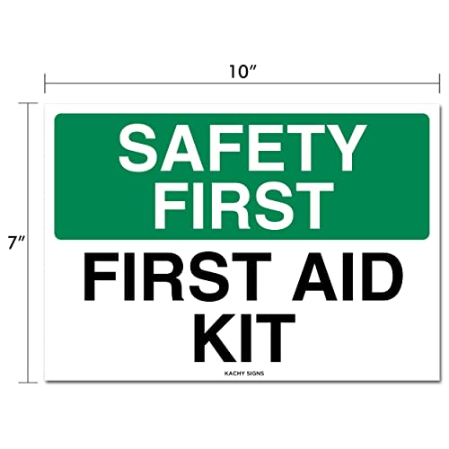 (Set of 2) First Aid Kit Sign Sticker Green 10" x 7" - Durable Self Adhesive 4 Mil Vinyl - Laminated - Fade & Scratch Resistant - Waterproof – Emergency Safety First Sign For Home, Business or Restaurant