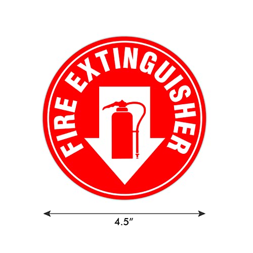 (Set of 5) Fire Extinguisher Sign | 4.5" Circle | 4 Mil Vinyl | LAMINATED For Ultimate Protection & Durability - Self Adhesive Decal - UV Protected & Weatherproof - Heavy Duty