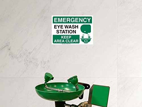 (Set of 2) Emergency Eye Wash Station Sign - 10" x 7" - Durable Self Adhesive 4 Mil Vinyl - Laminated - Fade & Scratch Resistant - Waterproof – OSHA Approved Eyewash Station Sticker for Lab, School or Hospital