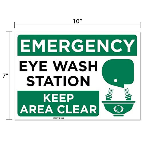 (Set of 2) Emergency Eye Wash Station Sign - 10" x 7" - Durable Self Adhesive 4 Mil Vinyl - Laminated - Fade & Scratch Resistant - Waterproof – OSHA Approved Eyewash Station Sticker for Lab, School or Hospital