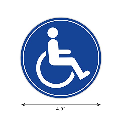 (Set of 5) Handicap / Disabled Wheelchair Accessible Sign - 4.5" Circle - Durable Self Adhesive 4 Mil Vinyl - Laminated - Fade & Scratch Resistant – Waterproof – Handicap Sign for Car, Bus, Business, or Elevator