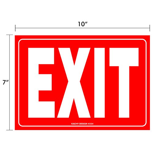 (Set of 2) Red Exit Sign - 10" x 7" - Durable 4 Mil Vinyl - Laminated - Scratch & Fade Resistant - Waterproof Decal/Sticker - For Office, Store, Hospital, Warehouse, Factory, Building or Basement