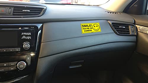 (Set of 6) Smile You're On Camera Sticker - 2" x 4" -Durable Self Adhesive 4 Mil Vinyl - Laminated - Fade & Scratch Resistant - Waterproof - Private Property No Trespassing Security Recording Video Surveillance Sign