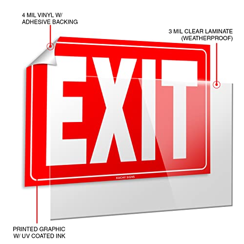 (Set of 2) Red Exit Sign - 10" x 7" - Durable 4 Mil Vinyl - Laminated - Scratch & Fade Resistant - Waterproof Decal/Sticker - For Office, Store, Hospital, Warehouse, Factory, Building or Basement