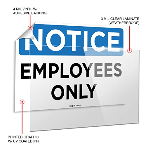 (Set of 2) NOTICE - Employees Only Sign - 10" x 7" 4 Mil Vinyl - LAMINATED For Ultimate Protection & Durability - Self Adhesive Decal - UV Protected & Weatherproof - Heavy Duty