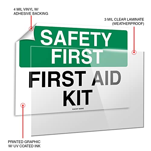 (Set of 2) First Aid Kit Sign Sticker Green 10" x 7" - Durable Self Adhesive 4 Mil Vinyl - Laminated - Fade & Scratch Resistant - Waterproof – Emergency Safety First Sign For Home, Business or Restaurant