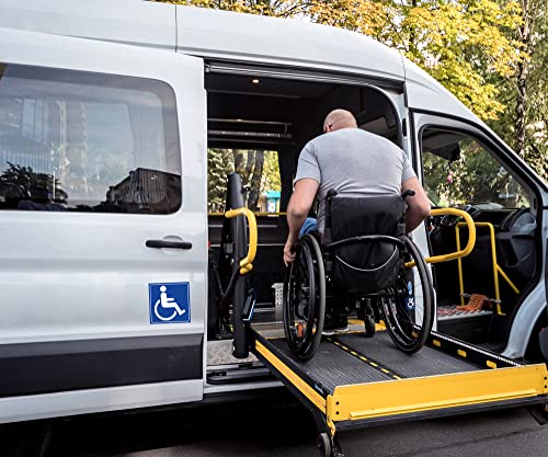 (Set of 4) Handicap / Disabled Wheelchair Accessible Sign Sticker 6" x 6" - Durable Self Adhesive 4 Mil Vinyl - Laminated - Fade & Scratch Resistant – Waterproof – Blue Handicap Sign for Car, Bus, Business, or Elevator