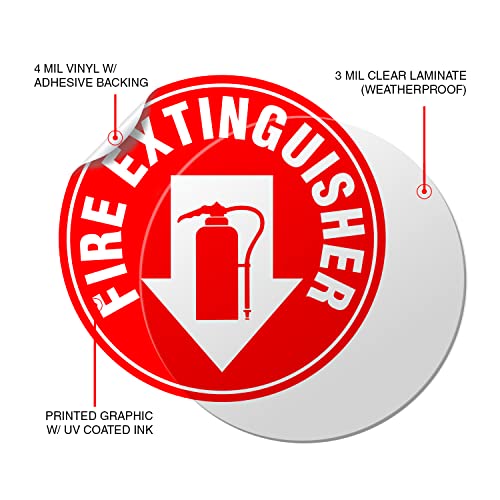 (Set of 5) Fire Extinguisher Sign | 4.5" Circle | 4 Mil Vinyl | LAMINATED For Ultimate Protection & Durability - Self Adhesive Decal - UV Protected & Weatherproof - Heavy Duty