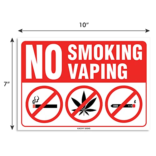 (Set of 2) No Smoking or Vaping / Smoking Weed Sign - 10" x 7" - Durable Self Adhesive 4 Mil Vinyl - Laminated - Fade & Scratch Resistant - Waterproof - Professional No Smoking Sign For Business