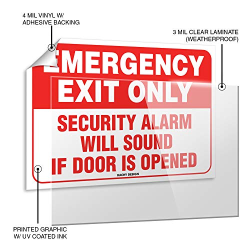 (Set of 2) Emergency Exit Only Sticker Sign | 10" x 7" | 4 Mil Vinyl | LAMINATED For Ultimate Protection & Durability | Self Adhesive Decal/Sticker | UV Protected & Weatherproof | Heavy Duty