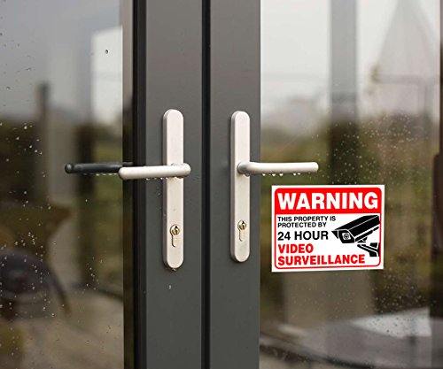 (Set of 6) Warning - 24 HR Video Surveillance Sticker- 3" x 4" - Durable Self Adhesive 4 Mil Vinyl - Laminated - Fade & Scratch Resistant – Waterproof – No Trespassing Private Property Security Recording Sign