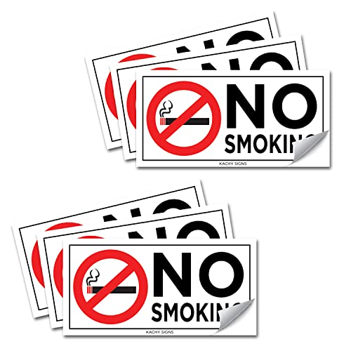 (Set of 6) No Smoking Sticker - 2" x 4" - Durable Self Adhesive 4 Mil Vinyl - Laminated - Fade & Scratch Resistant - Waterproof - Professional No Smoking Sign For Business - Perfect For Cars