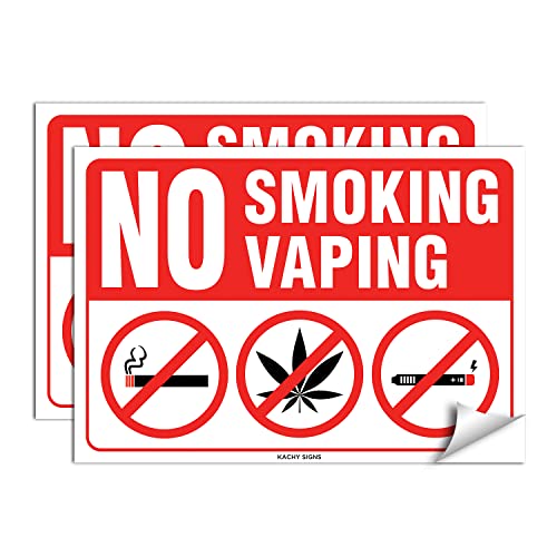 (Set of 2) No Smoking or Vaping / Smoking Weed Sign - 10" x 7" - Durable Self Adhesive 4 Mil Vinyl - Laminated - Fade & Scratch Resistant - Waterproof - Professional No Smoking Sign For Business